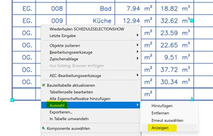 Bauteillisten ermöglichen das Zoomen auf einen Eintrag