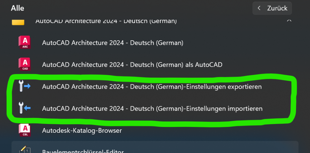 Der Export und Import der Einstellungen von AutoCAD Architecture ist ein prima Werkzeug um eine bestehende Konfiguration ihrer Installation abzusichern und wieder herzustellen.