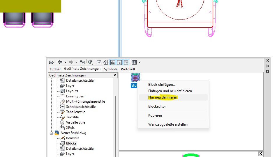 Über den Designcenter kann man einfach Blockdefinitionen durch andere ersetzen.