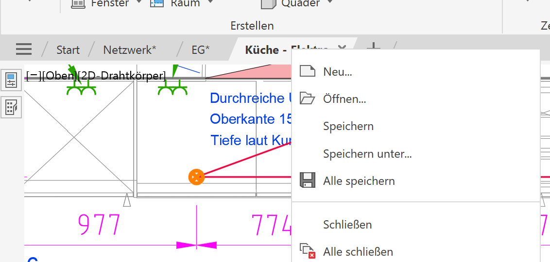 Kontextmenü in den Dateiregistgerkarten