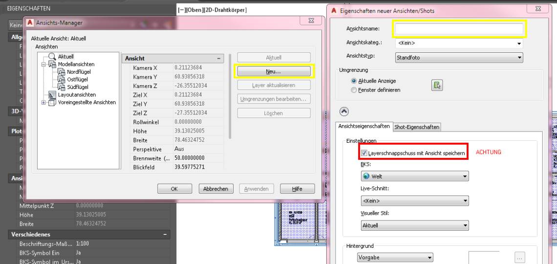 Benannte Ansichten speichern im AutoCAD nicht nur einen Bildschirmausschnitt der Konstruktion, sondern übernimmt auch unbenannte BKS-Systeme und stellt diese wieder her.