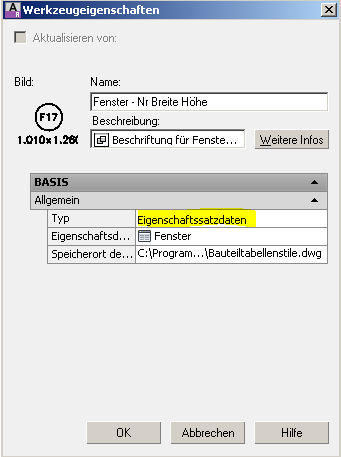 Im AutoCAD Architecture gibt es auch die Möglichkeit, über die Werkzeugpalette Eigenschaftssätze an Objekte anzuhängen, ohne diese zu beschriften.