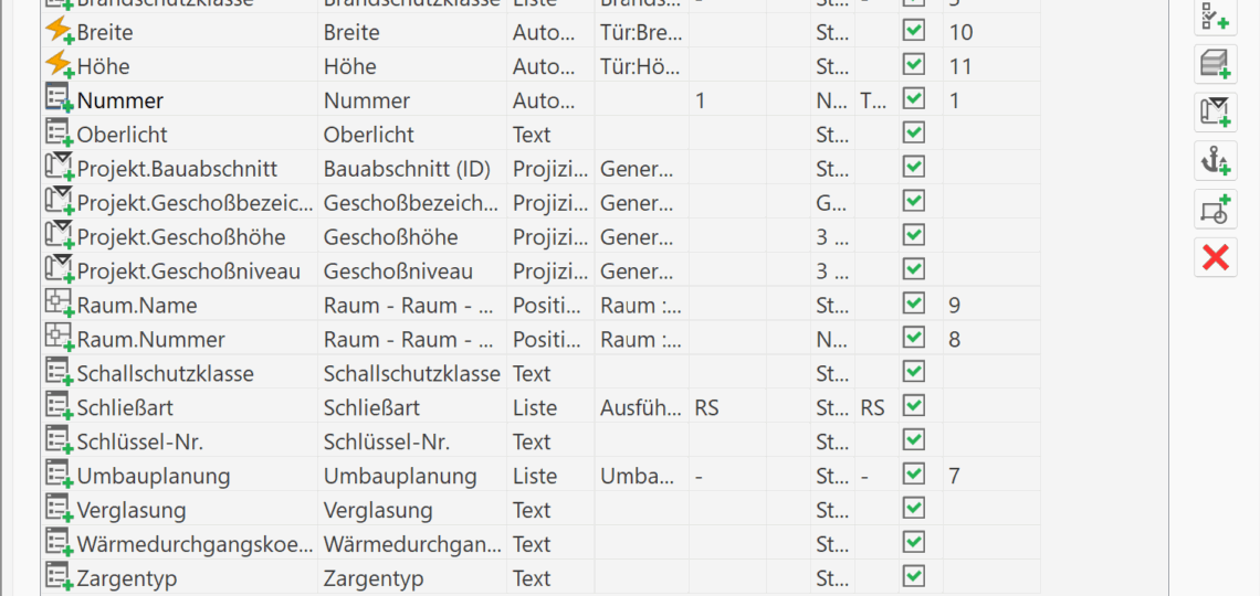 Türeigenschaften mit Wandstärke erweitern