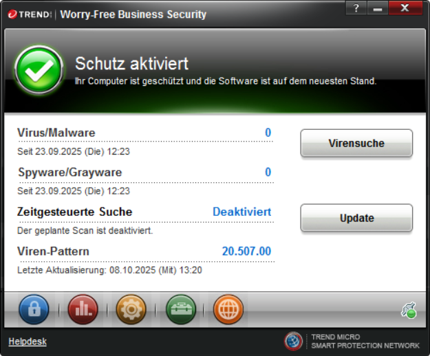 Anti-Viren Programm Dialog hier am Beispiel von Trend-Micro Worry Free Business Security